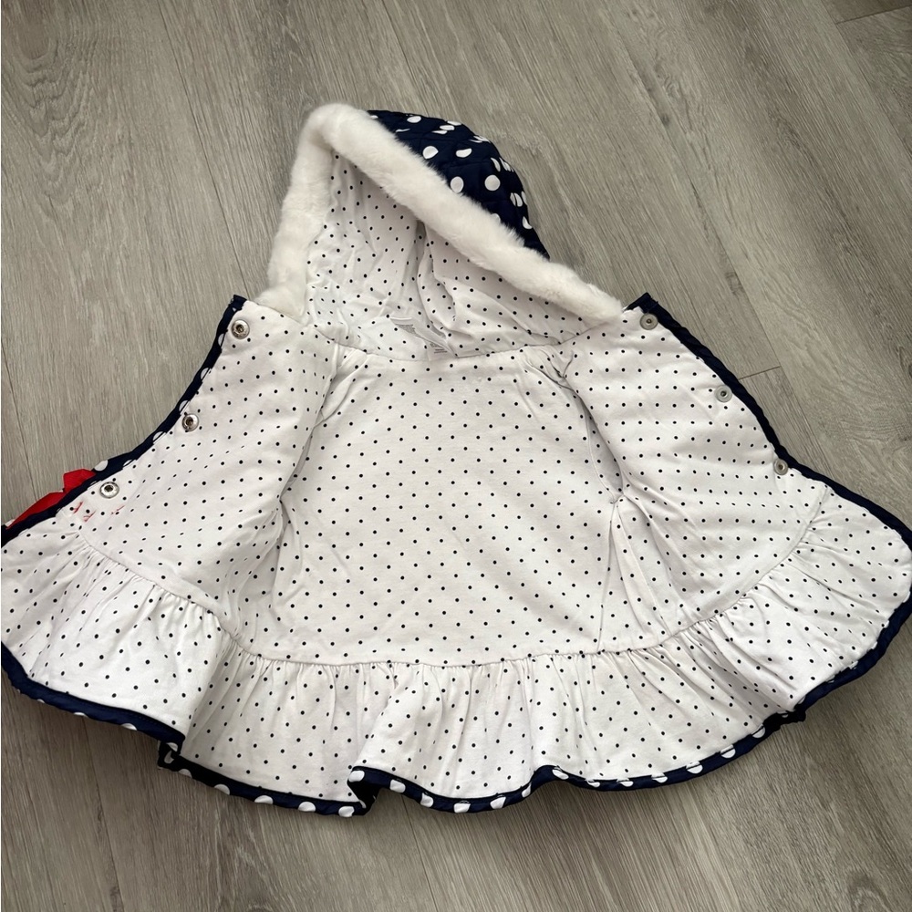 Little Me Navy Polka Dot Puffer Jacket with Red Bow - Picture 3 of 3